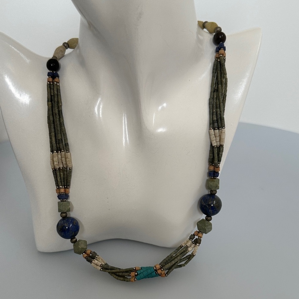 NAVAJO Handcrafted Multi Gemstone lapis Coral Turquoise Jade Beaded Necklace